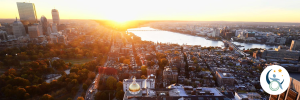 UMass Club view of Boston skyline and Charles River with Annual Fundraiser logo